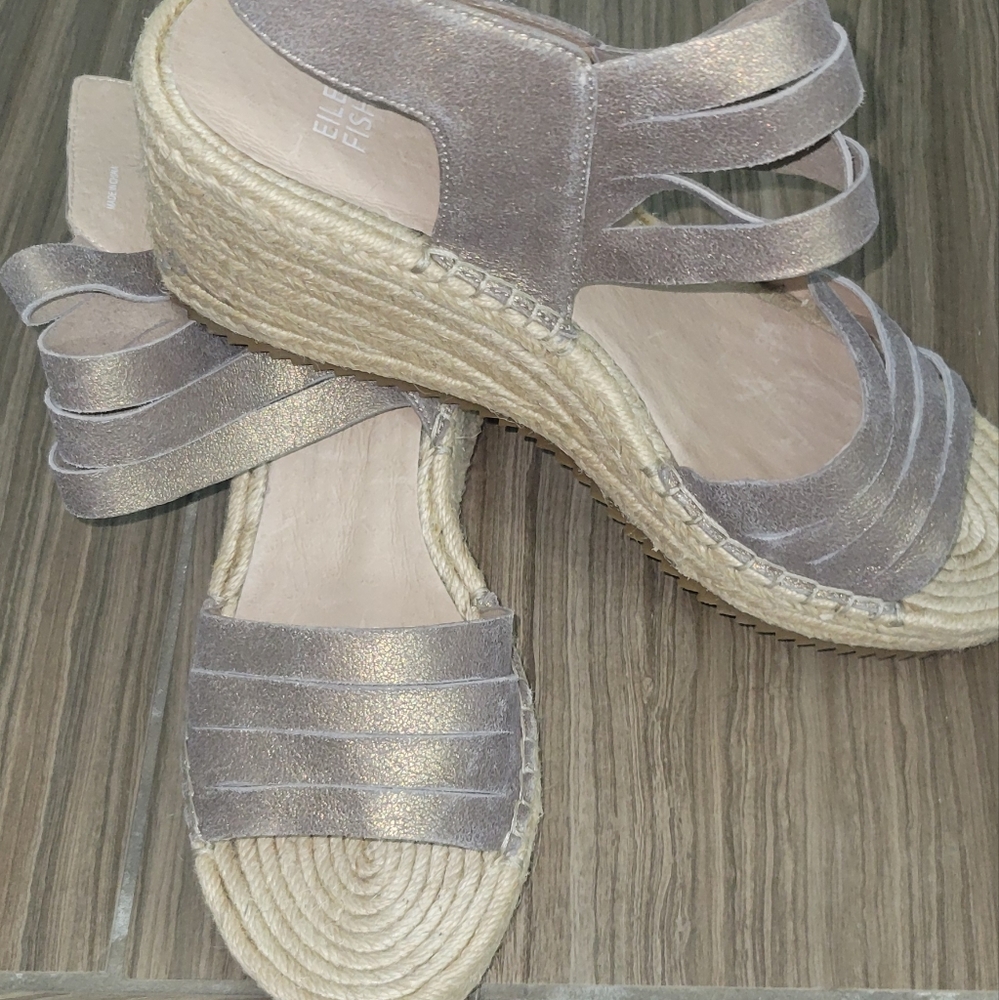 Eileen Fisher Platinum Largo Suede Espadrille Wedge Sandals